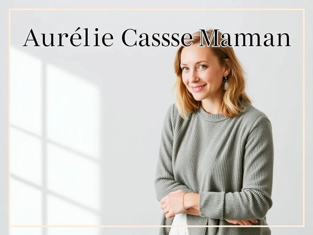 Aurélie Casse, souriante, tient son bébé dans un intérieur lumineux et tendance
