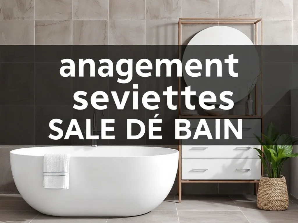Salle de bain claire avec un porte-serviettes mural en bois clair, paniers en fibres naturelles et serviettes blanches